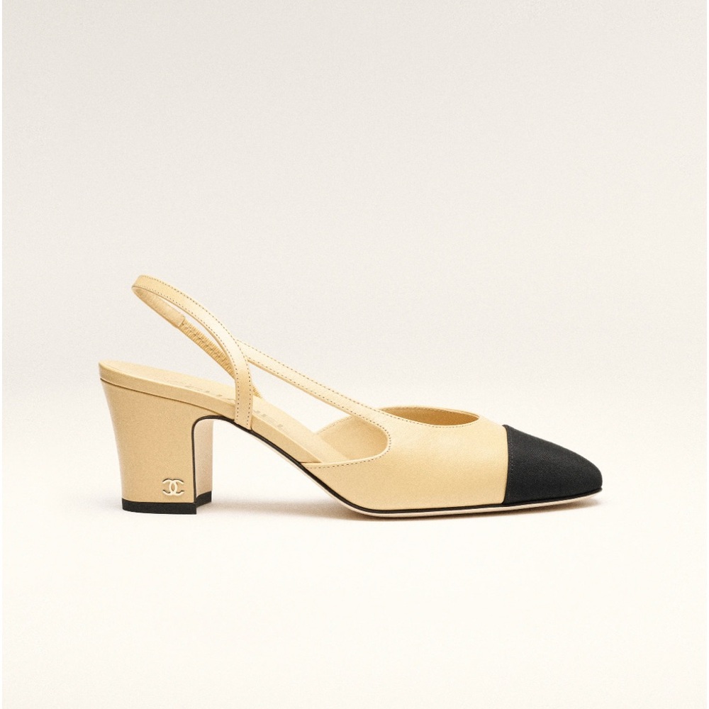 Authentic Chanel Slingback Heels (tan/black)
